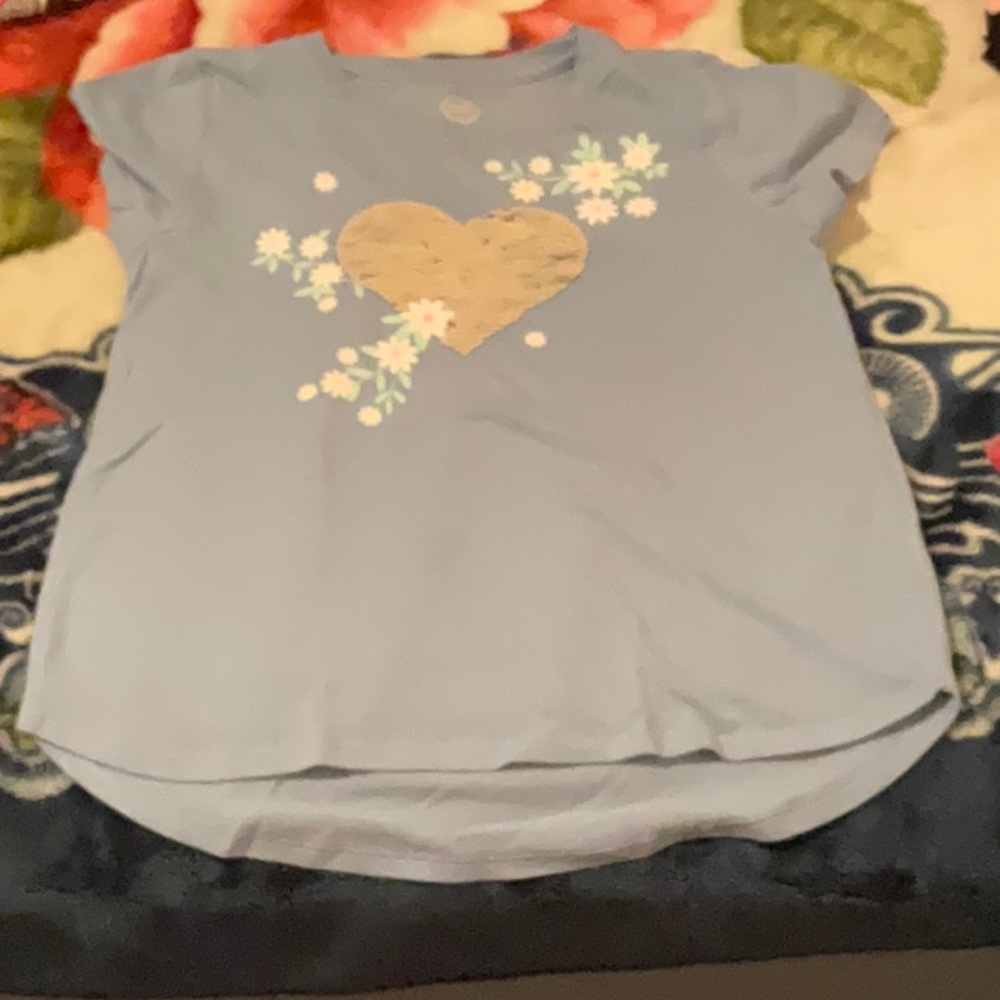 Blue, heart with sequence and flowers